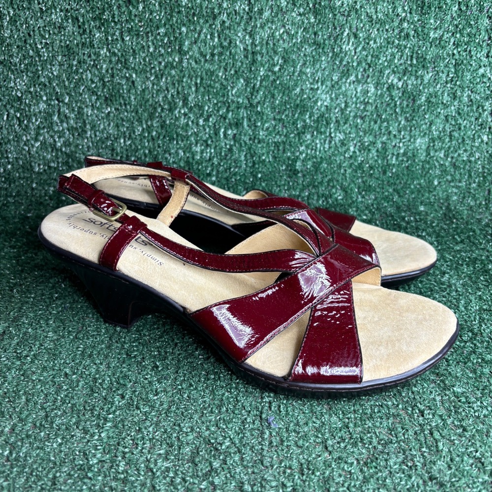 NEW Softspots Patent Leather Slingback Wedge Sandal Burgundy Womens Size 11 Wide